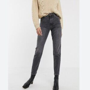 Topshop Moto Mom Jean High Waisted Rise Tapered Jeans Distressed Black 26 Tall